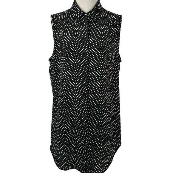 Express Women Sleeveless Polka Dot Tunic Top Dress Preppy Holiday Black Large - Picture 1 of 7